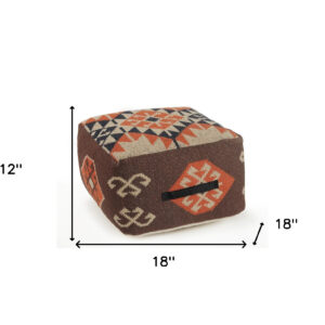 18" Brown Cotton Blend Ottoman