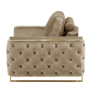 50" Beige And Gold Velvet Tufted Club Chair
