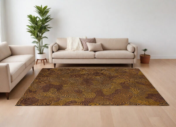 9' X 13' Black and Gold Abstract Non Skid Area Rug