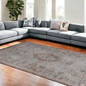 8' x 11' Gray and Beige Medallion Non Skid Area Rug