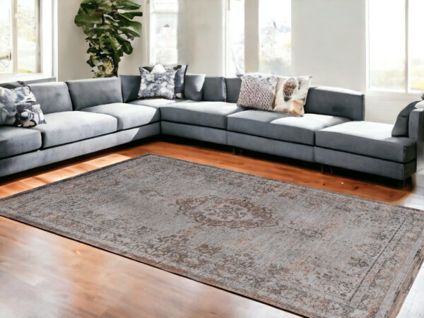8' x 11' Gray and Beige Medallion Non Skid Area Rug