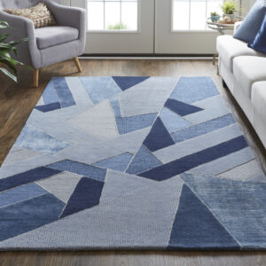 12' x 15' Blue and Silver Mosaic Hand Tufted Area Rug