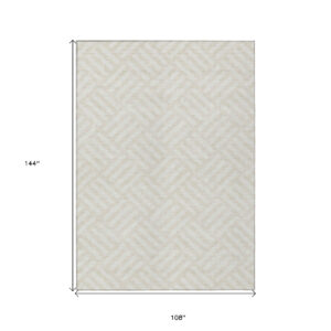 9' X 12' Ivory And Beige Geometric Washable Indoor Outdoor Area Rug