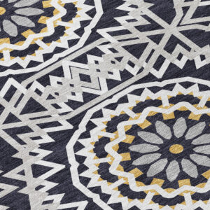 9' X 12' Black Ivory And Gray Floral Medallion Washable Indoor Outdoor Area Rug