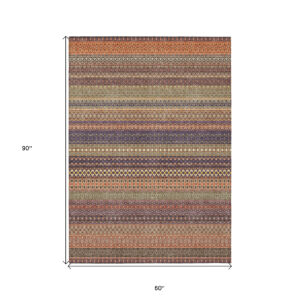 5' X 8' Orange Striped Washable Non Skid Indoor Outdoor Area Rug
