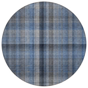 8' Round Blue Round Plaid Washable Non Skid Indoor Outdoor Area Rug