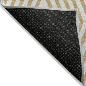9' X 12' Gold and White Geometric Washable Non Skid Indoor Outdoor Area Rug