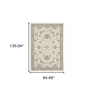 8' X 10' Stone Grey Ivory Green Brown Teal And Light Blue Oriental Power Loom Stain Resistant Area Rug