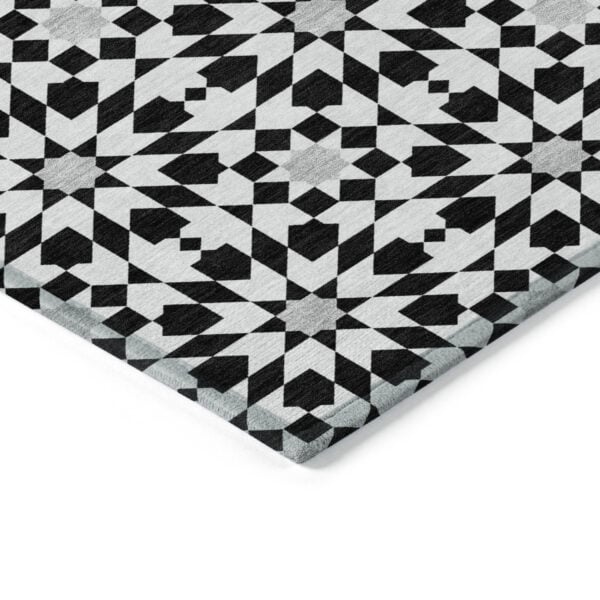 8' X 10' Black Gray And Silver Floral Medallion Washable Indoor Outdoor Area Rug