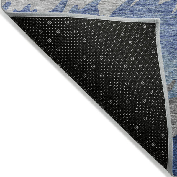 10' X 14' Navy Blue Gray And Silver Striped Washable Indoor Outdoor Area Rug