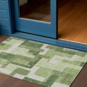 3' X 5' Artichoke Green And Ivory Abstract Washable Indoor Outdoor Area Rug