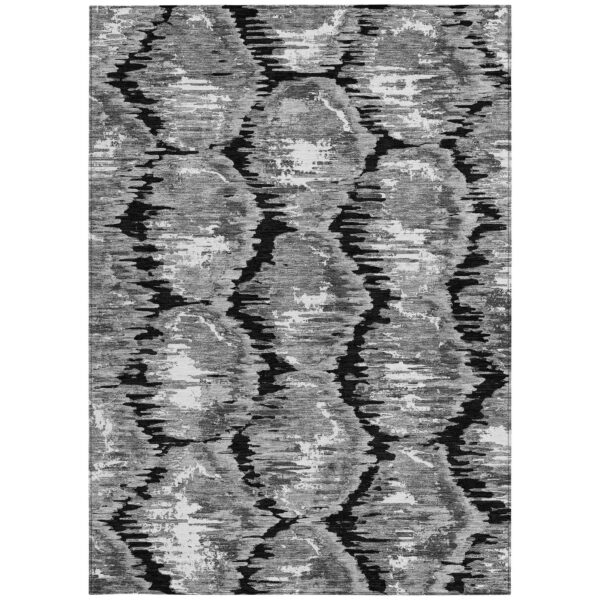 3' X 5' Black Charcoal And Silver Abstract Washable Indoor Outdoor Area Rug