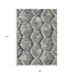 9' X 12' Charcoal Gray And Silver Abstract Washable Indoor Outdoor Area Rug