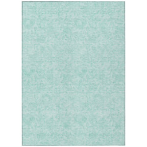 8' X 10' Teal Blue And Aqua Floral Washable Indoor Outdoor Area Rug