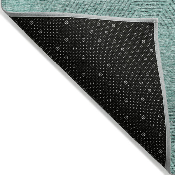 9' X 12' Teal Blue And Aqua Geometric Washable Indoor Outdoor Area Rug