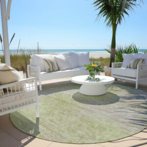 8' Sage And Artichoke Green Round Abstract Washable Indoor Outdoor Area Rug