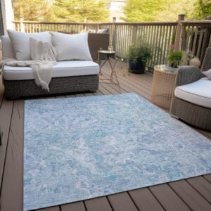 5' X 8' Sky Blue And Denim Blue Abstract Washable Indoor Outdoor Area Rug