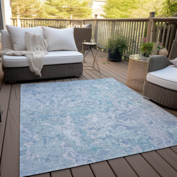 5' X 8' Sky Blue And Denim Blue Abstract Washable Indoor Outdoor Area Rug