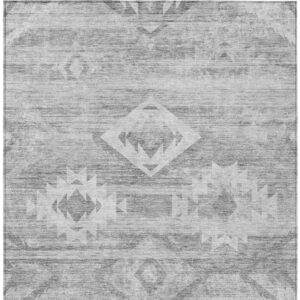 3' X 5' Silver Gray And Charcoal Southwestern Washable Indoor Outdoor Area Rug