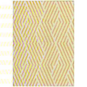 10' X 14' Gold and White Geometric Washable Non Skid Indoor Outdoor Area Rug