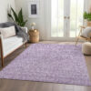 9' X 12' Lavender Lilac And Ivory Floral Washable Indoor Outdoor Area Rug