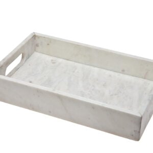 16" White Rectangular Marble Serving Tray With Handles