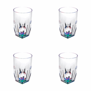 Set of Four Clear and Rainbow Geometric Acrylic Highball Glasses