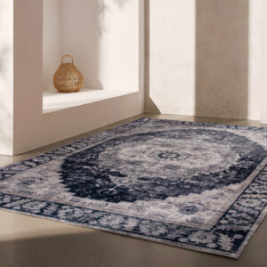 7' x 10' Black and Gray Oriental Area Rug