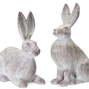 Set of Two 17" White Washed Polyresin Rabbit Figurine Tabletop Sculpture