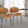Set of Two Brown And Black Upholstered Faux Leather Curved Back Dining Side Chairs