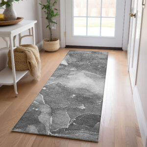 8' Runner Gray Abstract Washable Non Skid Indoor Outdoor Runner Rug