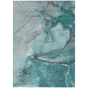 5' X 8' Teal Abstract Washable Non Skid Indoor Outdoor Area Rug