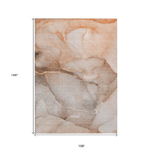 9' X 12' Taupe Abstract Washable Non Skid Indoor Outdoor Area Rug