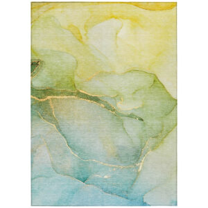 9' X 12' Green Abstract Washable Non Skid Indoor Outdoor Area Rug