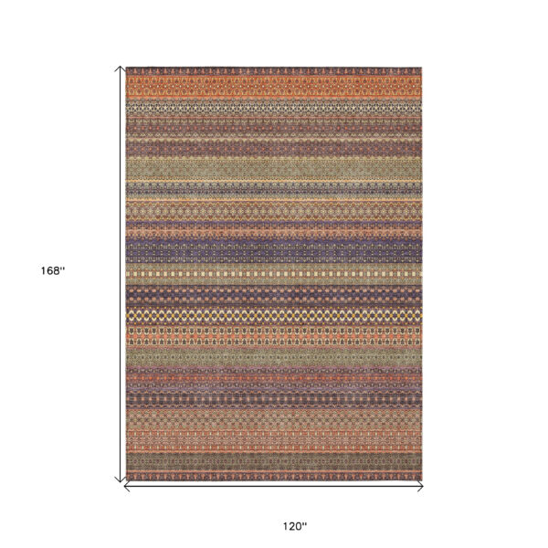 10' X 14' Orange Striped Washable Non Skid Indoor Outdoor Area Rug