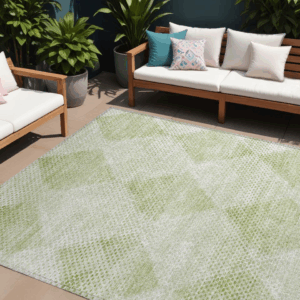 8' X 10' Mint Green Geometric Washable Non Skid Indoor Outdoor Area Rug