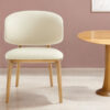 Cream And Brown Upholstered Fabric Wing Back Dining Side Chair