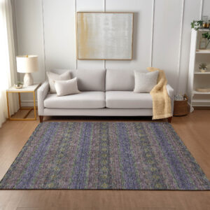 8' X 10' Purple Plum And Gold Floral Medallion Washable Indoor Outdoor Area Rug