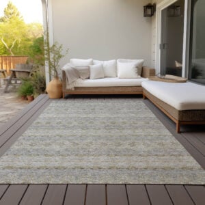 10' X 14' Silver Gray And Gold Floral Medallion Washable Indoor Outdoor Area Rug