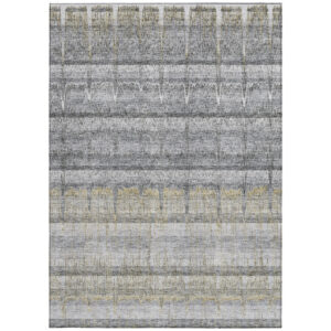 3' X 5' Gray Silver And Charcoal Striped Washable Indoor Outdoor Area Rug
