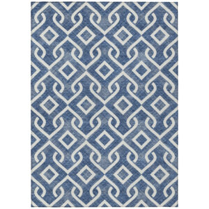 8' X 10' Navy Blue And Ivory Geometric Washable Indoor Outdoor Area Rug