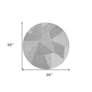 8' Gray Silver And Graphite Round Geometric Washable Indoor Outdoor Area Rug