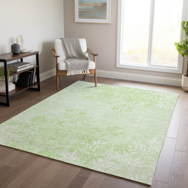 8' X 10' Mint Green Artichoke Green And Ivory Floral Washable Indoor Outdoor Area Rug