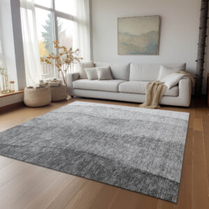 3' X 5' Gray Silver And Charcoal Ombre Washable Indoor Outdoor Area Rug