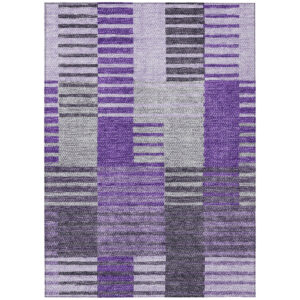 5' X 8' Purple Lavender And Eggplant Striped Washable Indoor Outdoor Area Rug