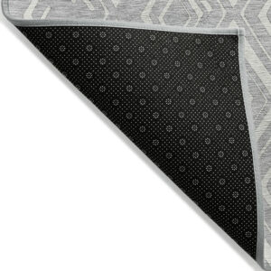 5' X 8' Silver And Ivory Geometric Washable Indoor Outdoor Area Rug