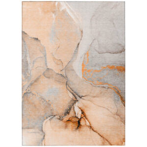 9' X 12' Orange Abstract Washable Non Skid Indoor Outdoor Area Rug