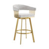 26" Silver and Gold Fabric and Stainless Steel Low Back Counter Height Swivel Bar Chair