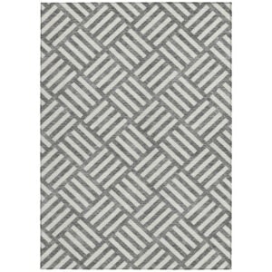 9' X 12' Charcoal And Ivory Geometric Washable Indoor Outdoor Area Rug