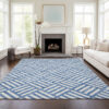 10' X 14' Blue And Ivory Geometric Washable Indoor Outdoor Area Rug